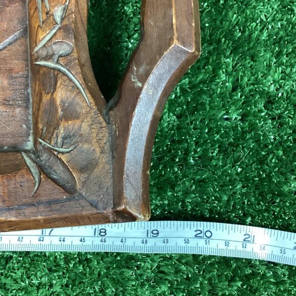 Vintage Mexican Hand Carved Wood Tray with Glass & Handles - Picture 11 of 12